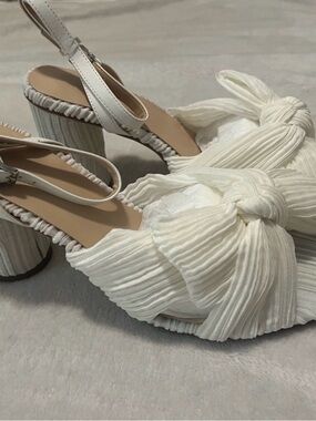 White Knotted Slingback Block Heel Sandals-Brand New